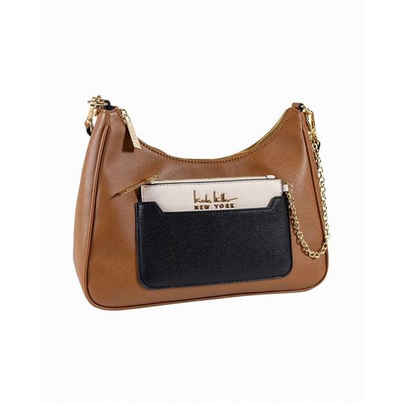 NEW NICOLE MILLER women's crossbody shoulder bag with coin pouch in tan - Picture 1 of 2